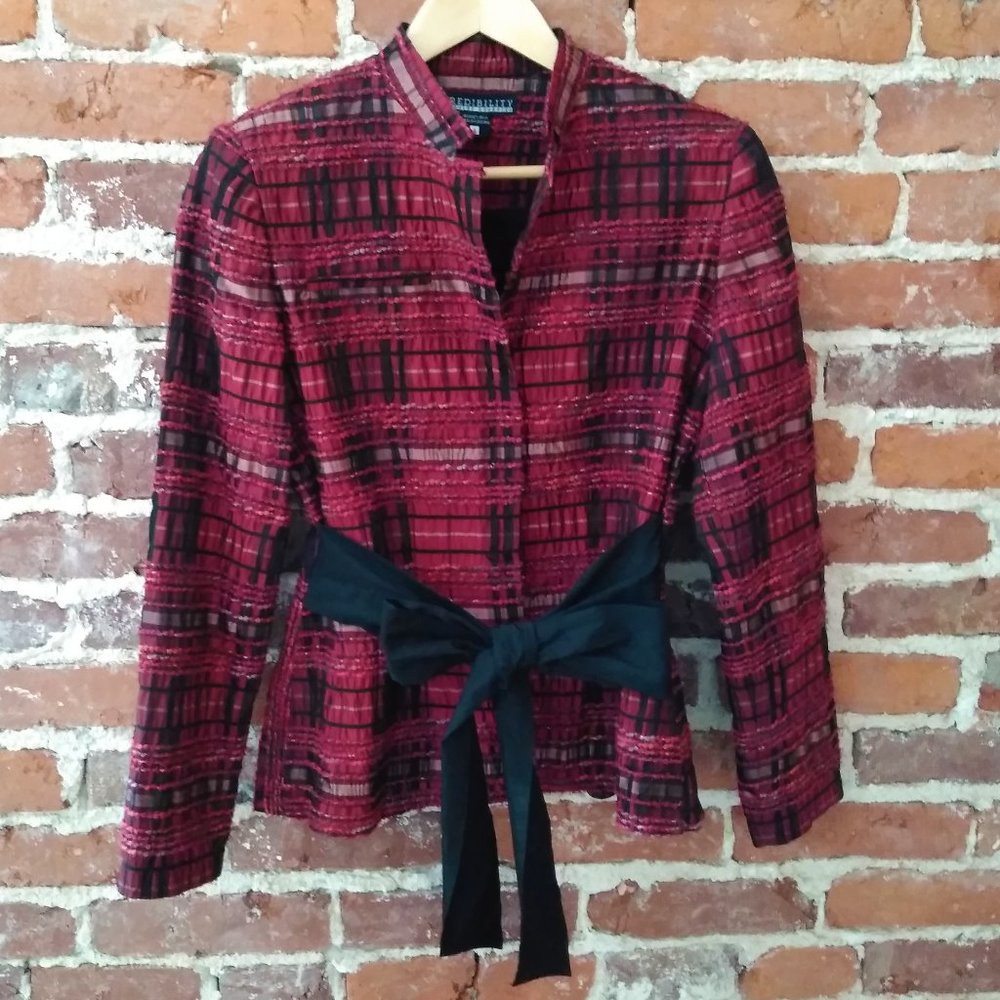 Credibility Red Plaid Jacket with Bow Waist Size 4